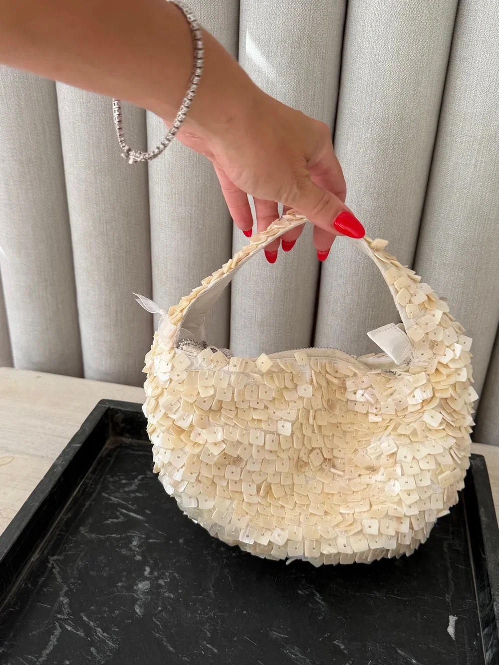 Cream Sequin-Embellished Shoulder Bag - Women